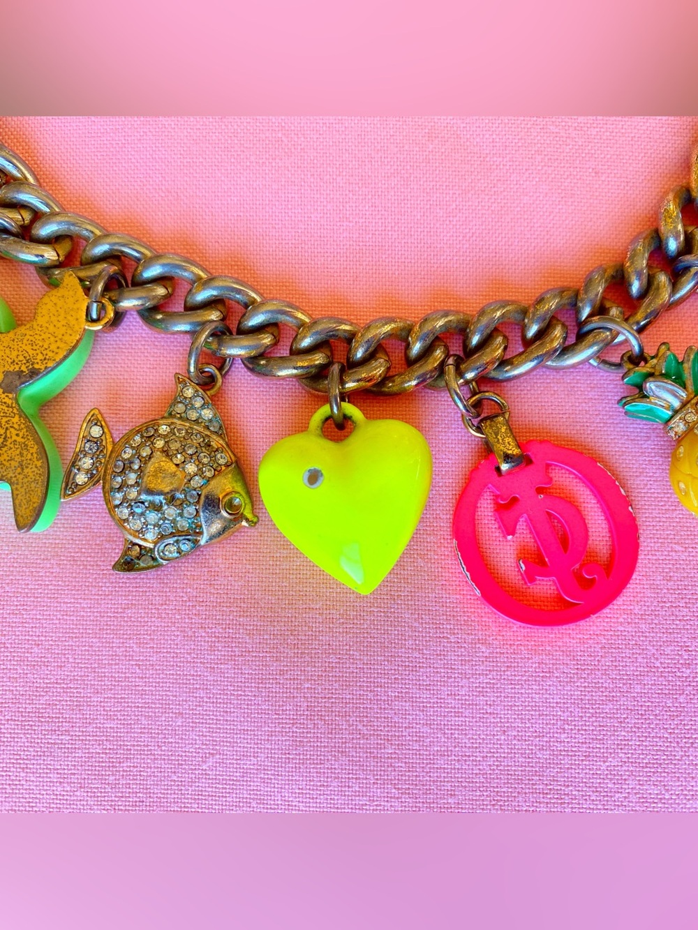 Juicy Couture Bracelet Charm Neon Tropical Beach Hawaii Palmtree Hotpink Miami - Picture 8 of 10